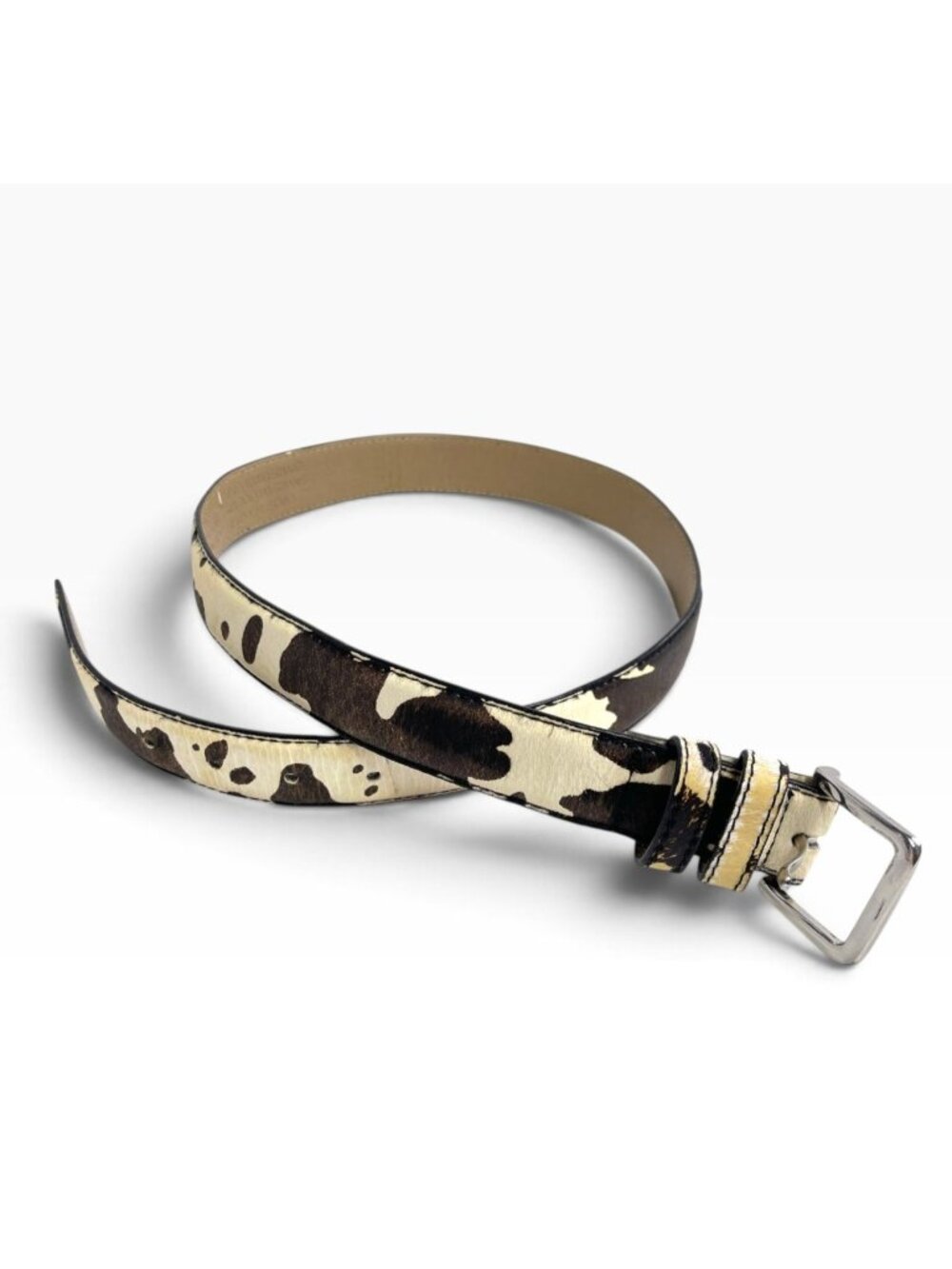 Urban Outfitters Medium Cow Print Calf Hair & Faux Leather Belt Silver Buckle